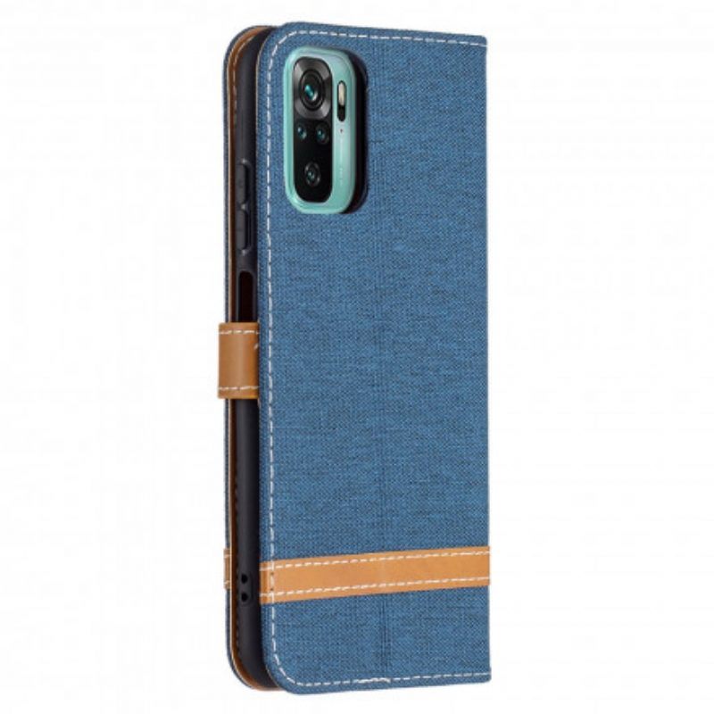 Folio-hoesje voor Xiaomi Redmi Note 10 / 10S Met Ketting Band Van Stof En Leereffect