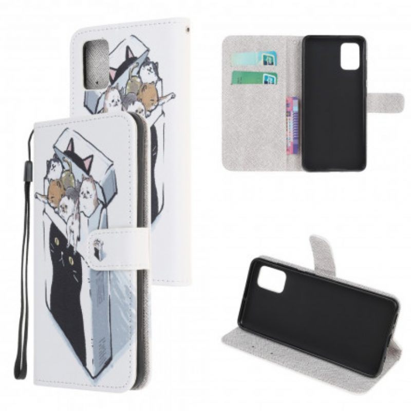 Folio-hoesje voor Xiaomi Redmi Note 10 / 10S Met Ketting Levering Katten Met Strings