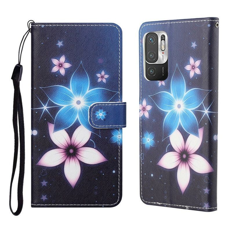 Folio-hoesje voor Xiaomi Redmi Note 10 5G Met Ketting Maanband Bloemen