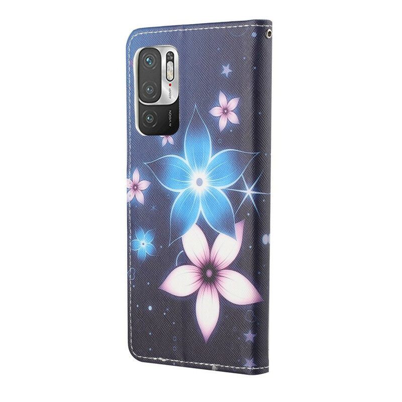 Folio-hoesje voor Xiaomi Redmi Note 10 5G Met Ketting Maanband Bloemen