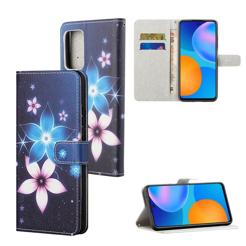 Folio-hoesje voor Xiaomi Redmi Note 10 5G Met Ketting Maanband Bloemen