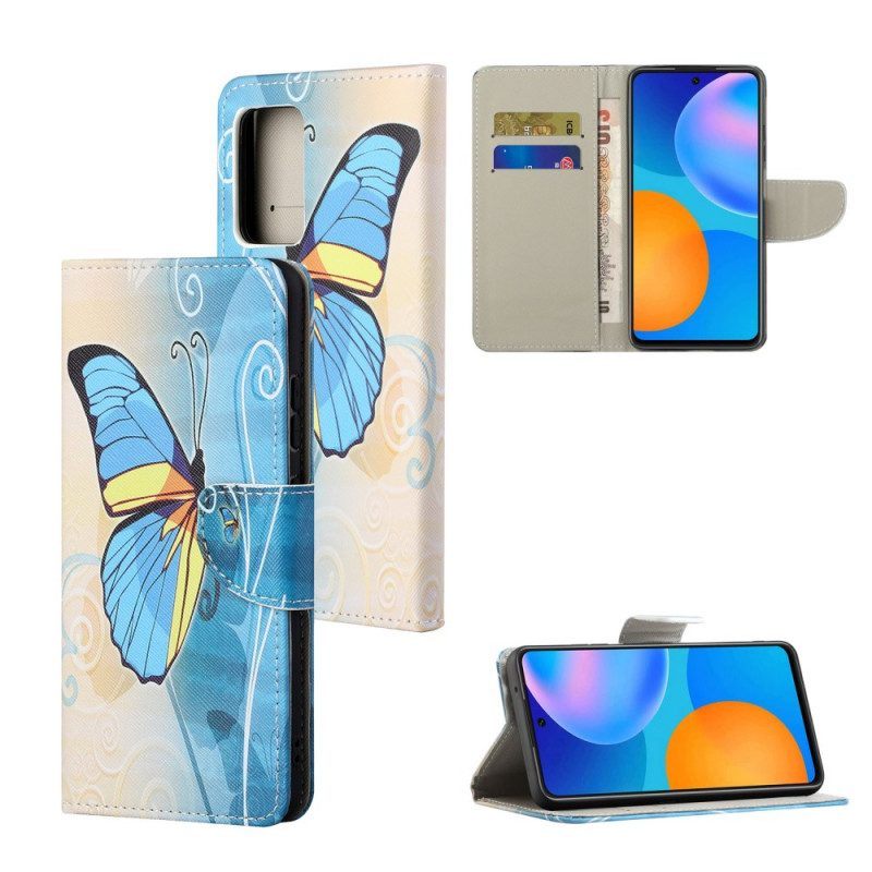 Folio-hoesje voor Xiaomi Redmi Note 11 / 11S Blauwe En Gele Vlinder
