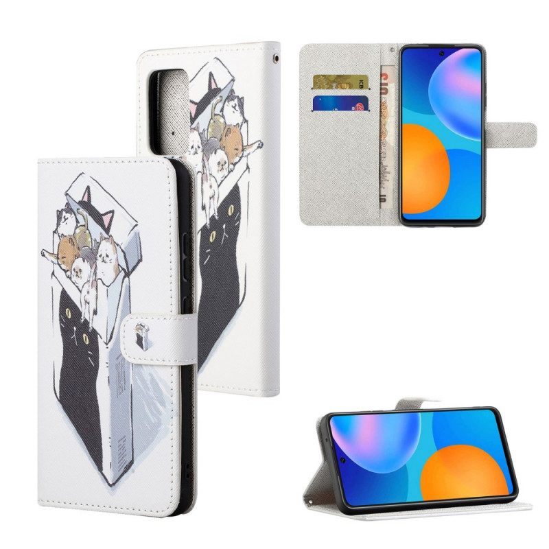 Folio-hoesje voor Xiaomi Redmi Note 11 / 11S Met Ketting Levering Katten Met Strings