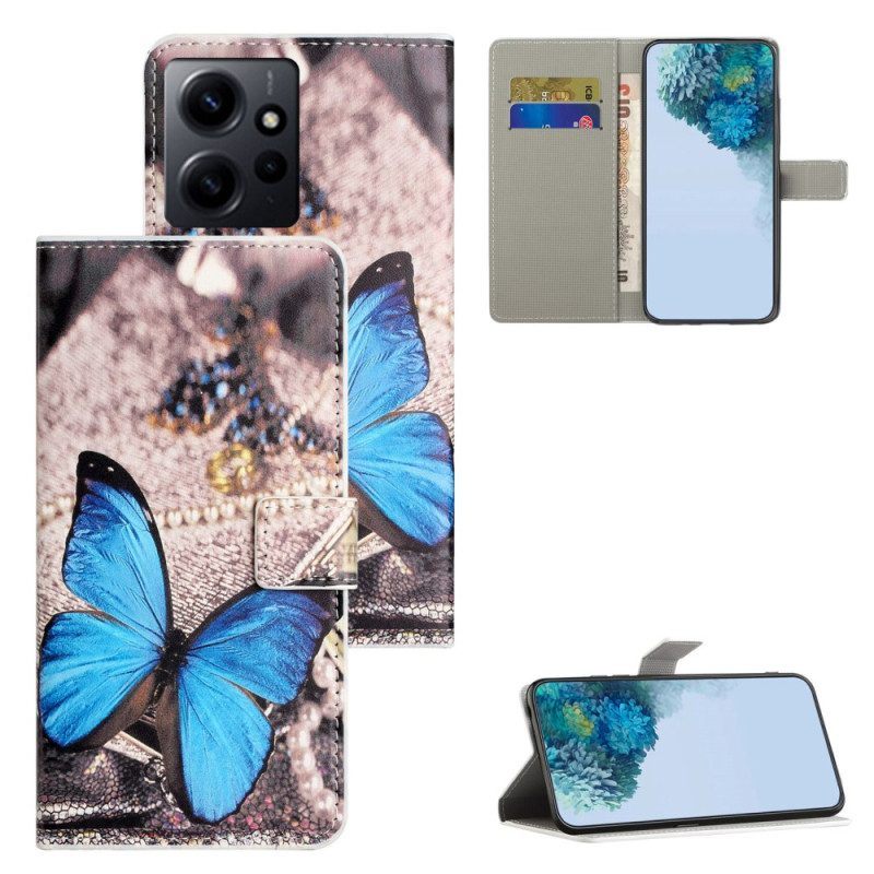 Folio-hoesje voor Xiaomi Redmi Note 12 4G Blauwe Vlinder