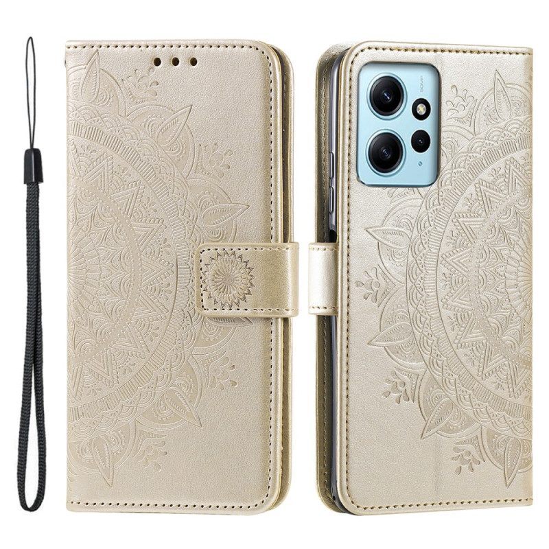 Folio-hoesje voor Xiaomi Redmi Note 12 4G Mandala Zon Met Lanyard