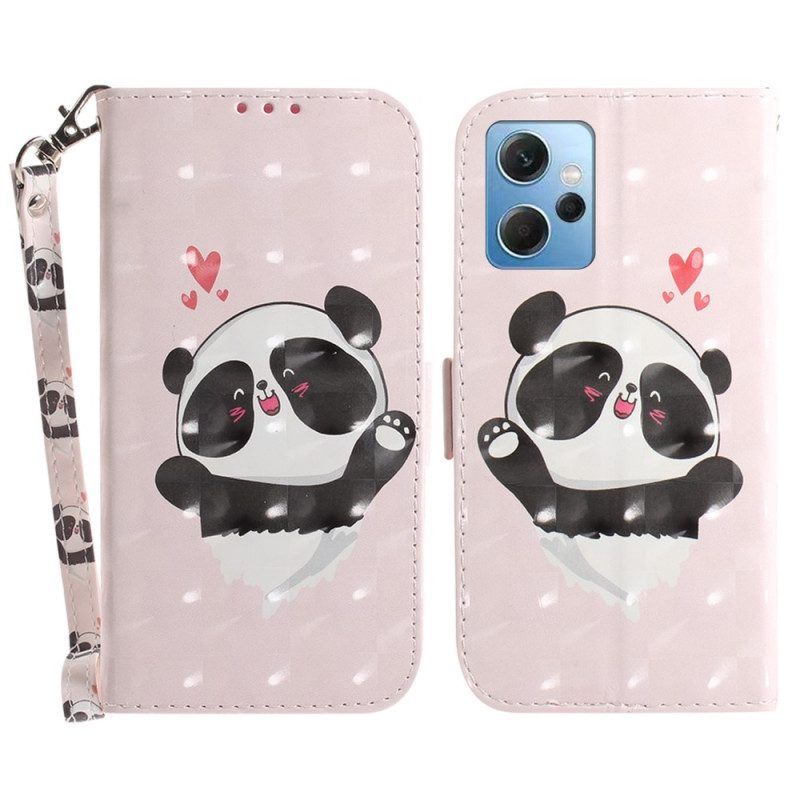 Folio-hoesje voor Xiaomi Redmi Note 12 4G Met Ketting Panda Love Met Sleutelkoord