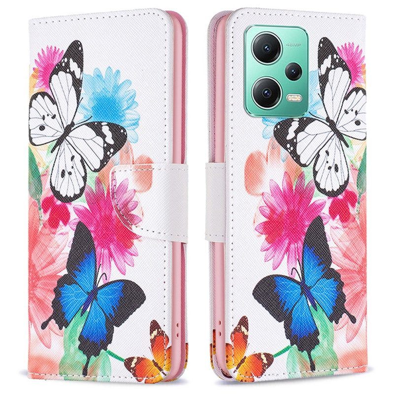 Folio-hoesje voor Xiaomi Redmi Note 12 5G Aquarel Vlinders