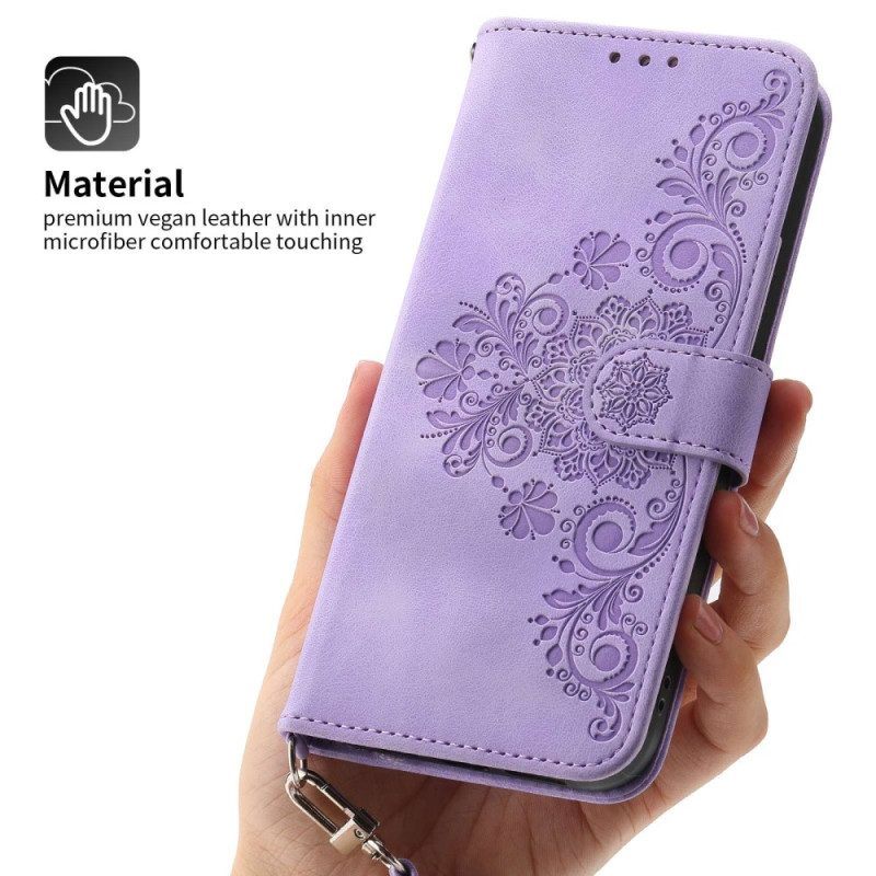 Folio-hoesje voor Xiaomi Redmi Note 12 5G Bloemen Met Riem En Schouderriem