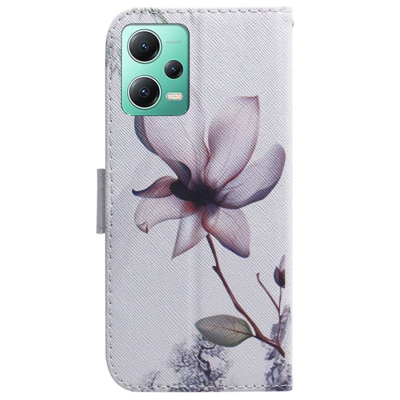 Folio-hoesje voor Xiaomi Redmi Note 12 5G Met Ketting Oude Bandbloem