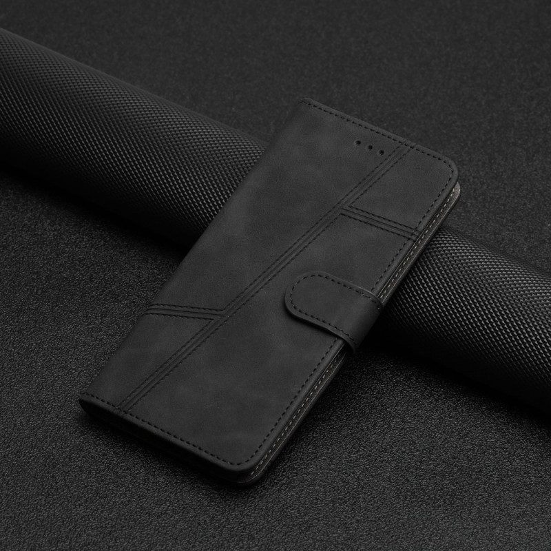 Folio-hoesje voor Xiaomi Redmi Note 12 5G Met Ketting Strappy Geometrische Lederen Stijl