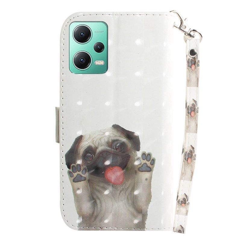 Folio-hoesje voor Xiaomi Redmi Note 12 5G Met Ketting String Mopshond