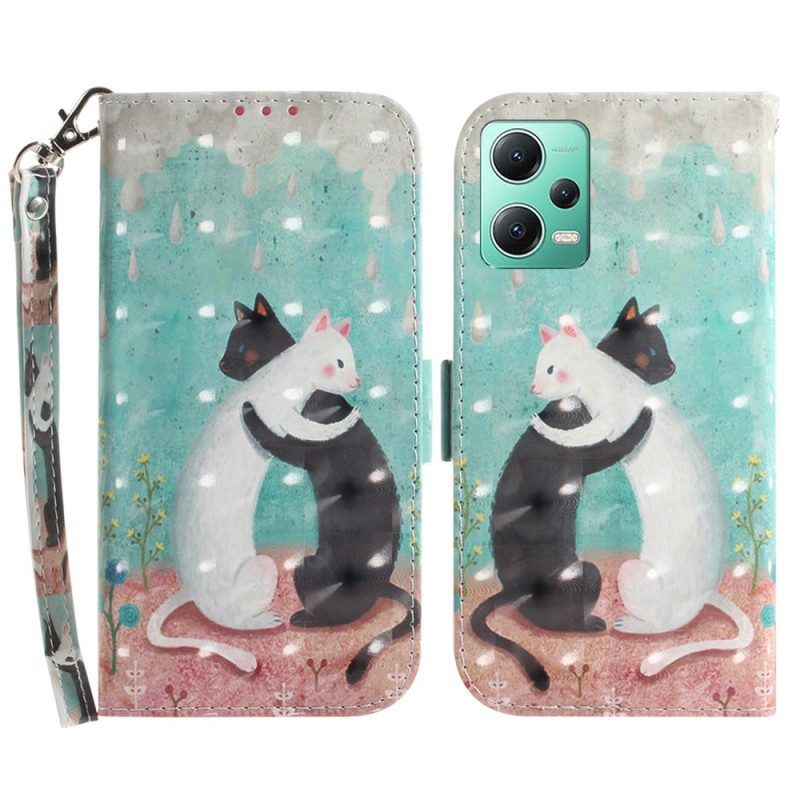 Folio-hoesje voor Xiaomi Redmi Note 12 5G Met Ketting Witte Kat Zwarte Kat Met Riem