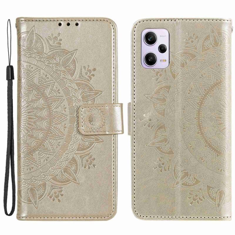 Folio-hoesje voor Xiaomi Redmi Note 12 Pro Mandala Zon Met Lanyard