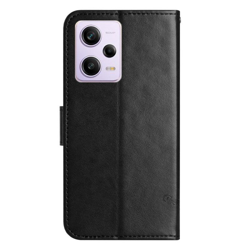 Folio-hoesje voor Xiaomi Redmi Note 12 Pro Met Ketting Strakke Bloemen