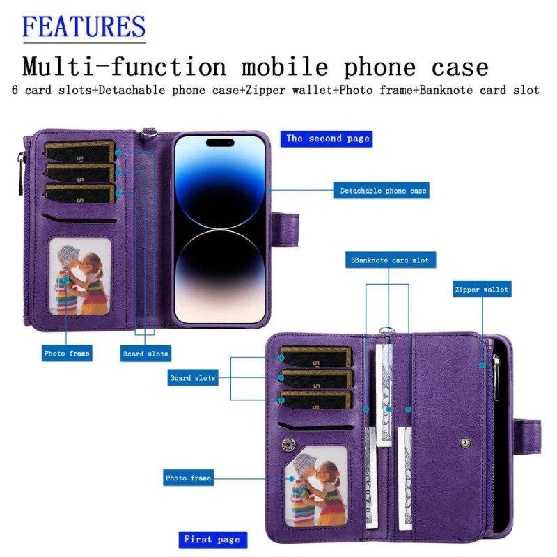 Hoesje Flip Case voor iPhone 14 Pro Portemonnee Leren Portemonnee Met Afneembaar