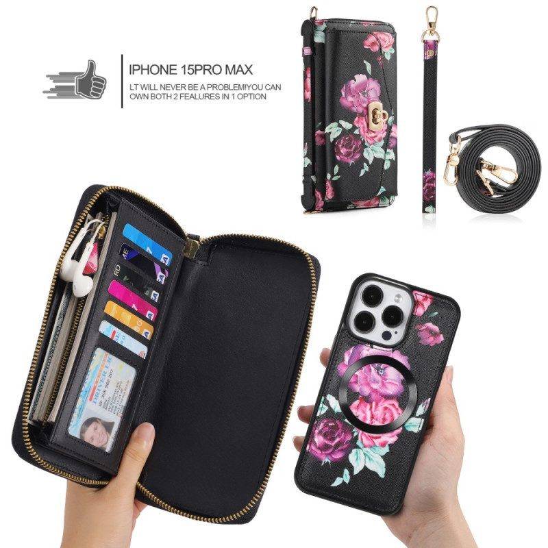 Hoesje Leren Hoesje voor iPhone 15 Pro Max Compleet Accessoire Met Afneembare Schaal