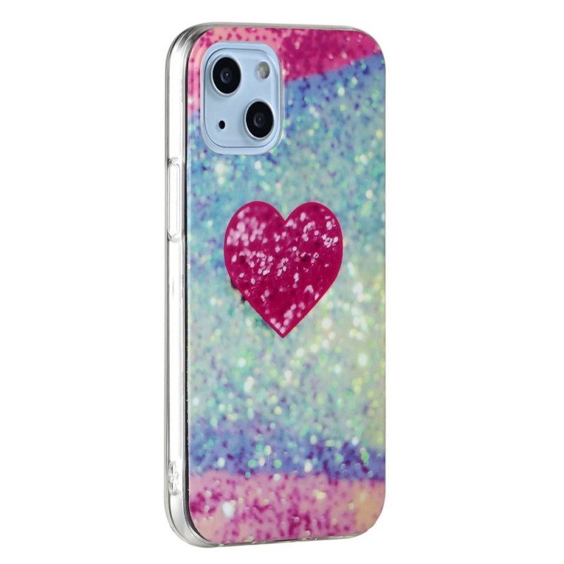 Hoesje voor iPhone 14 Glitter Hart