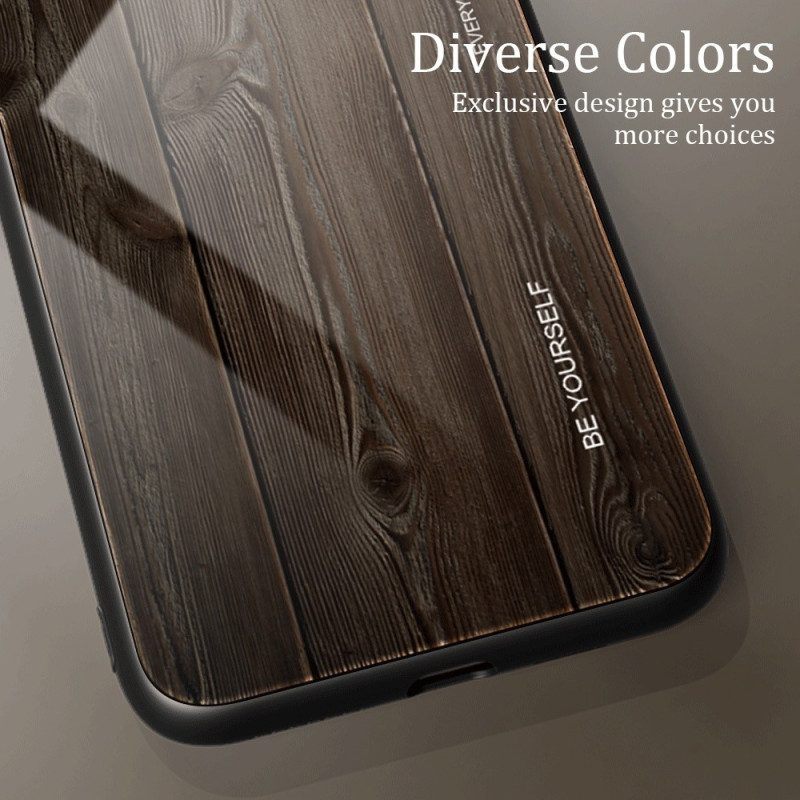 Hoesje voor iPhone 14 Houtdesign Gehard Glas