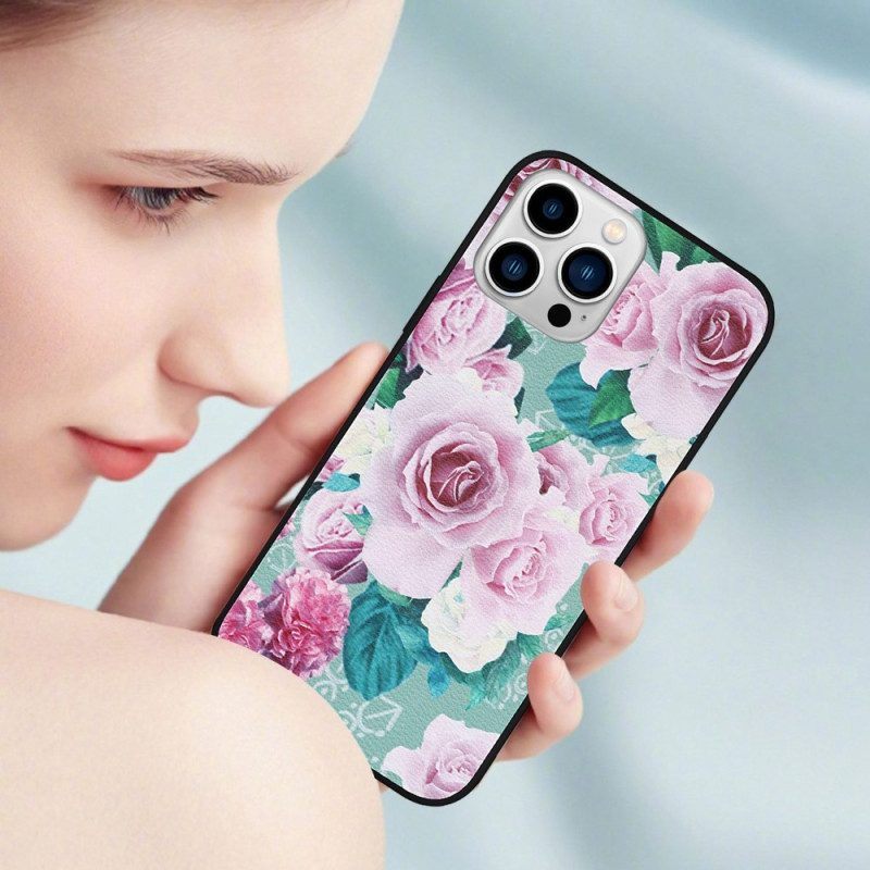 Hoesje voor iPhone 14 Pro Kunstleer Bloemen