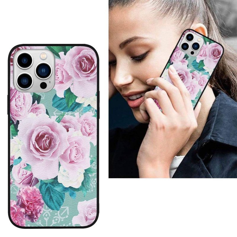 Hoesje voor iPhone 14 Pro Kunstleer Bloemen