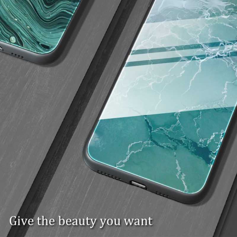 Hoesje voor iPhone 14 Pro Marmeren Kleuren Gehard Glas