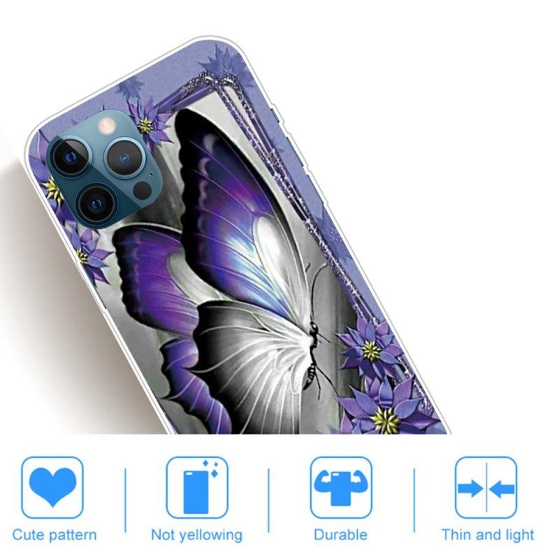 Hoesje voor iPhone 14 Pro Max Paarse Vlinder