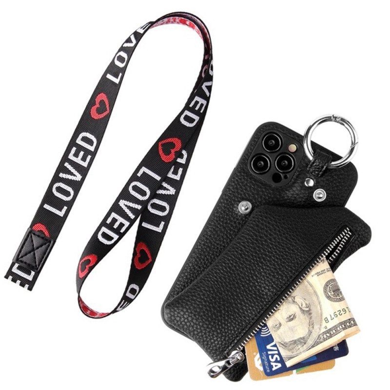 Hoesje voor iPhone 14 Pro Max Portemonnee En Lanyard