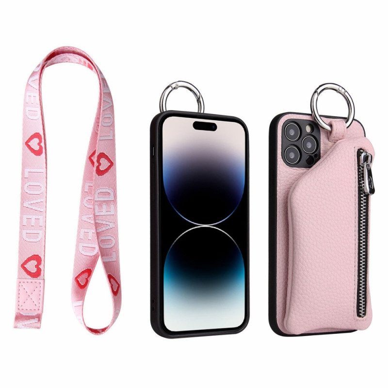 Hoesje voor iPhone 14 Pro Max Portemonnee En Lanyard