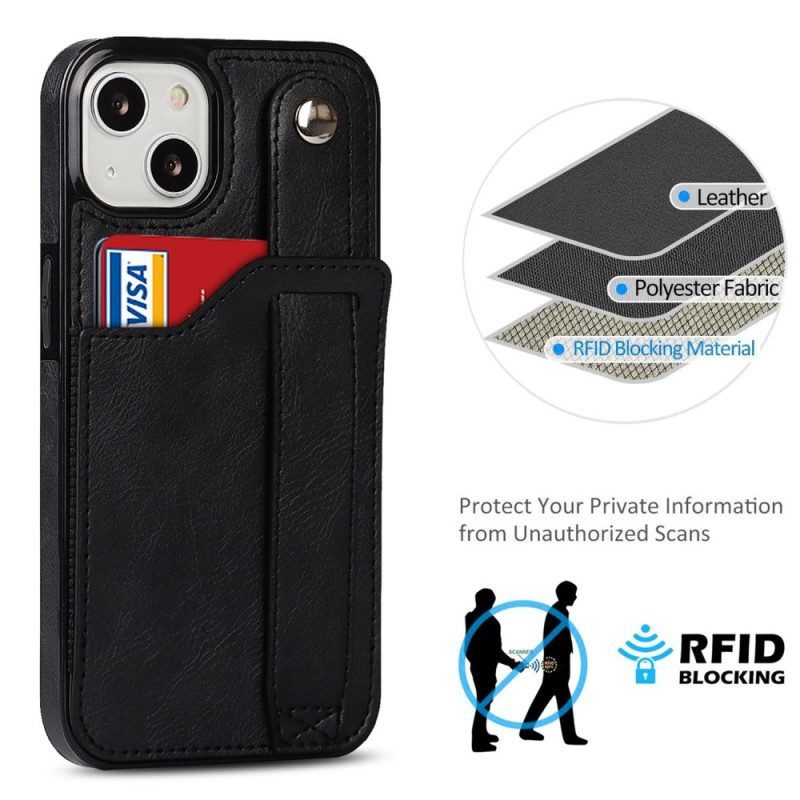 Hoesje voor iPhone 14 Rfid-kaarthouder Met Riem