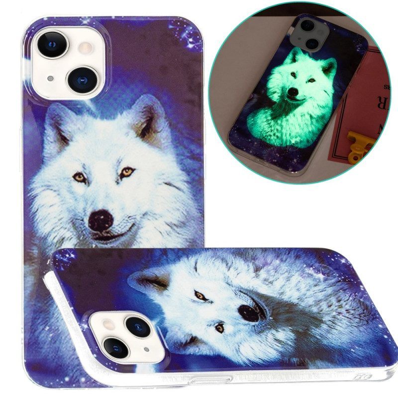 Hoesje voor iPhone 15 Plus Fluorescerende Witte Wolf