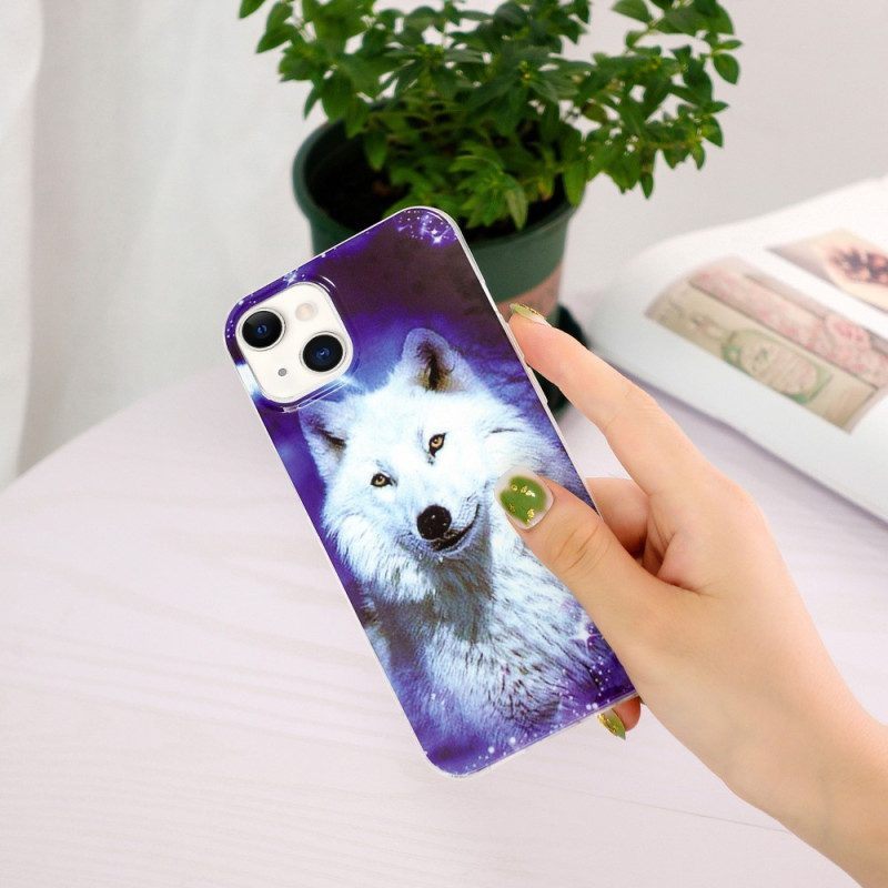 Hoesje voor iPhone 15 Plus Fluorescerende Witte Wolf