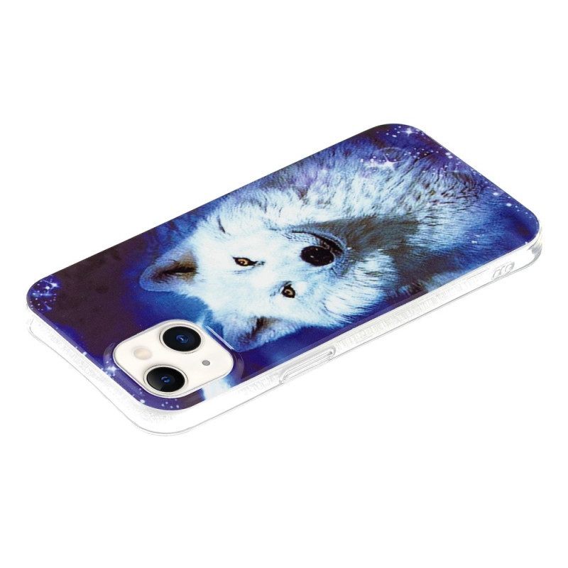 Hoesje voor iPhone 15 Plus Fluorescerende Witte Wolf