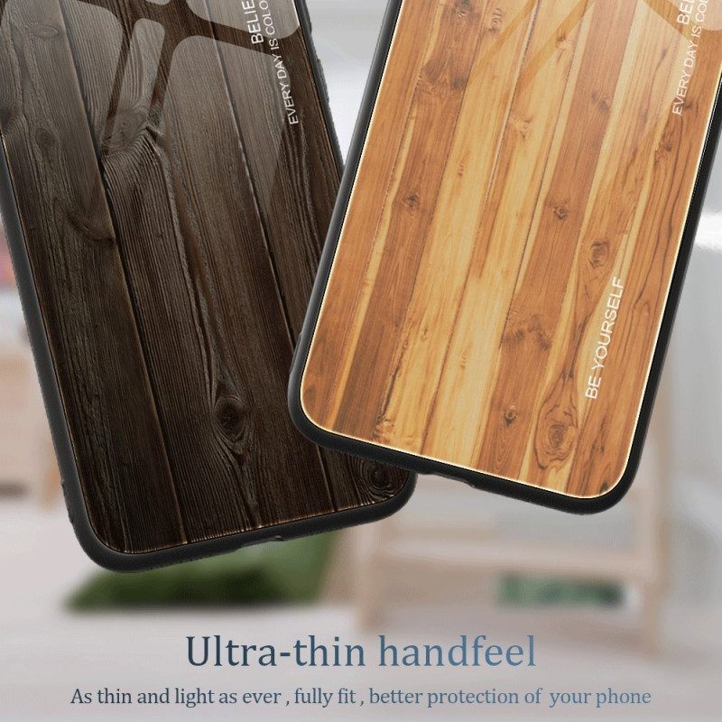 Hoesje voor iPhone 15 Plus Houtdesign Van Gehard Glas