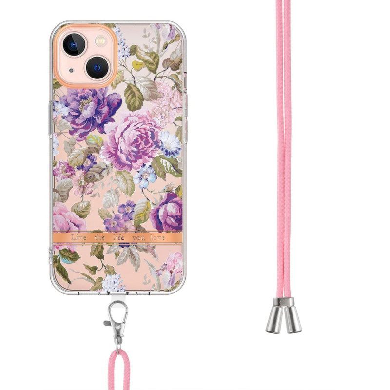 Hoesje voor iPhone 15 Plus Met Koord Cordonbloemen