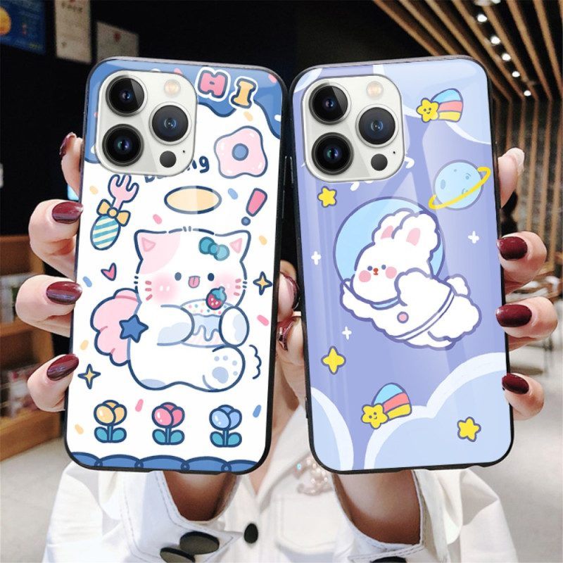 Hoesje voor iPhone 15 Pro Happy Rabbit Gehard Glas