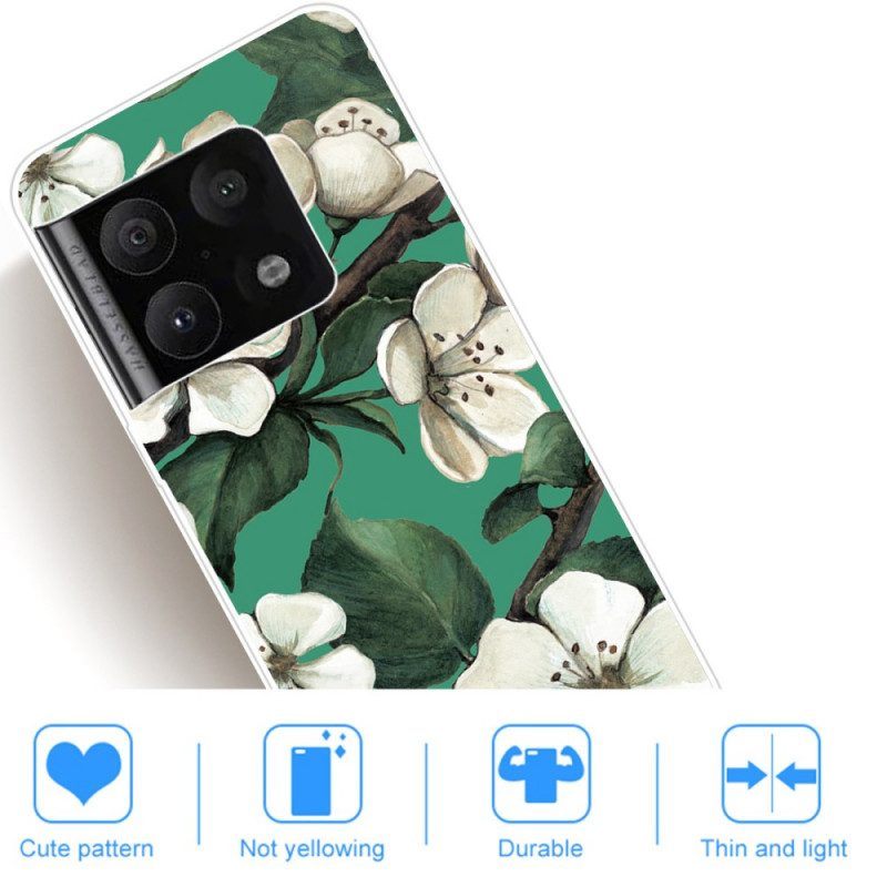 Hoesje voor OnePlus 10 Pro 5G Geschilderde Witte Bloemen