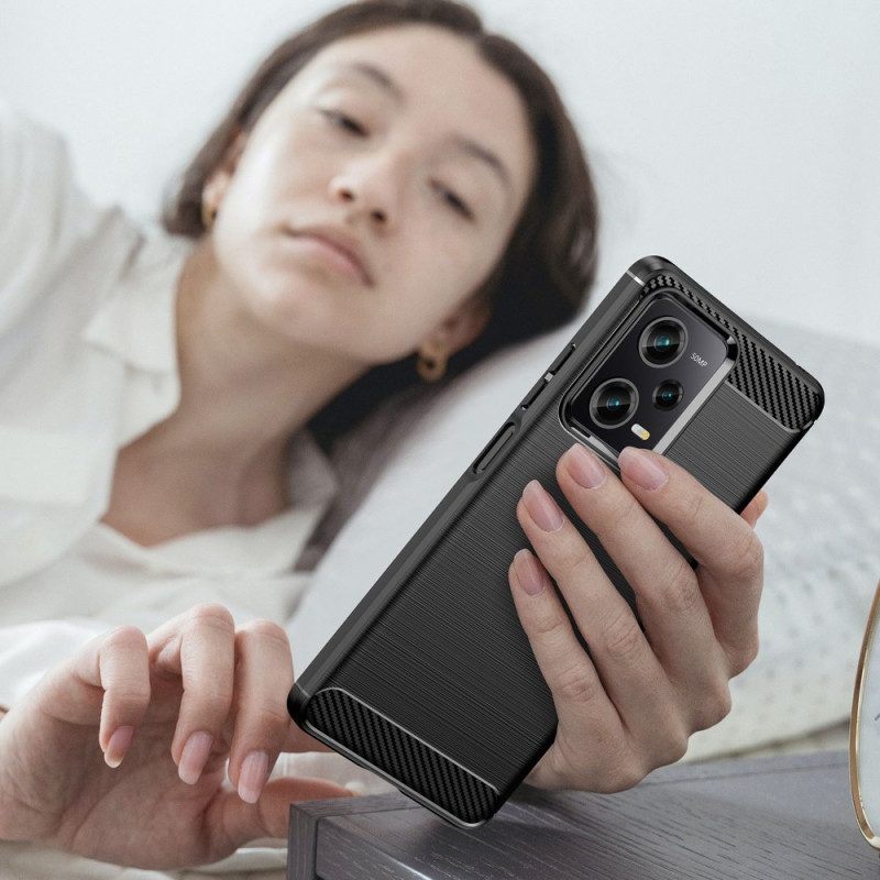 Hoesje voor Poco X5 Pro 5G Geborstelde Koolstofvezel