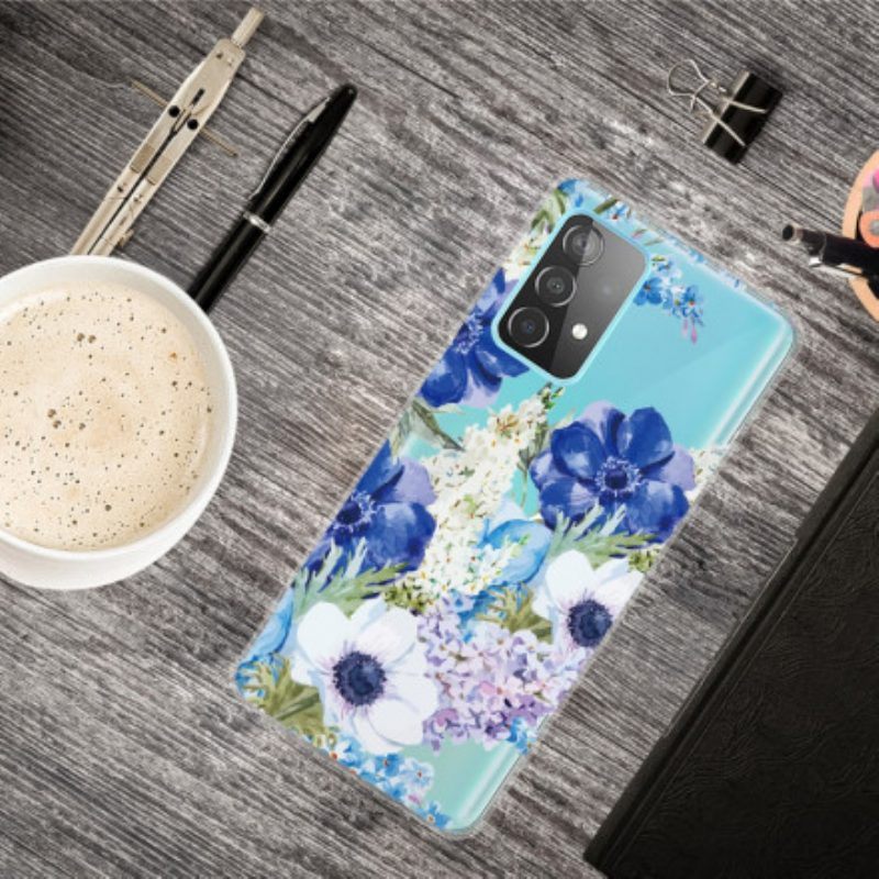 Hoesje voor Samsung Galaxy A52 4G / A52 5G / A52s 5G Naadloze Aquarel Blauwe Bloemen