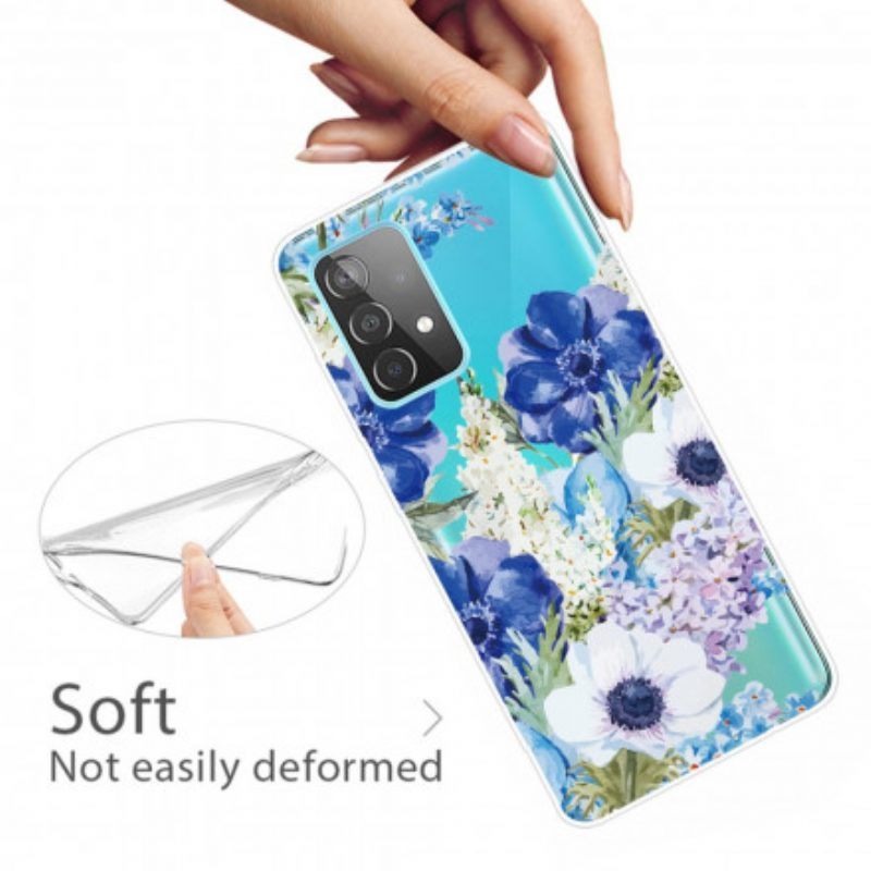 Hoesje voor Samsung Galaxy A52 4G / A52 5G / A52s 5G Naadloze Aquarel Blauwe Bloemen