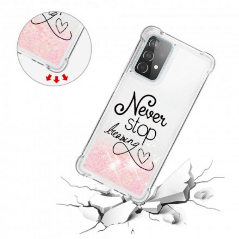 Hoesje voor Samsung Galaxy A52 4G / A52 5G / A52s 5G Stop Nooit Met Dromen Glitter