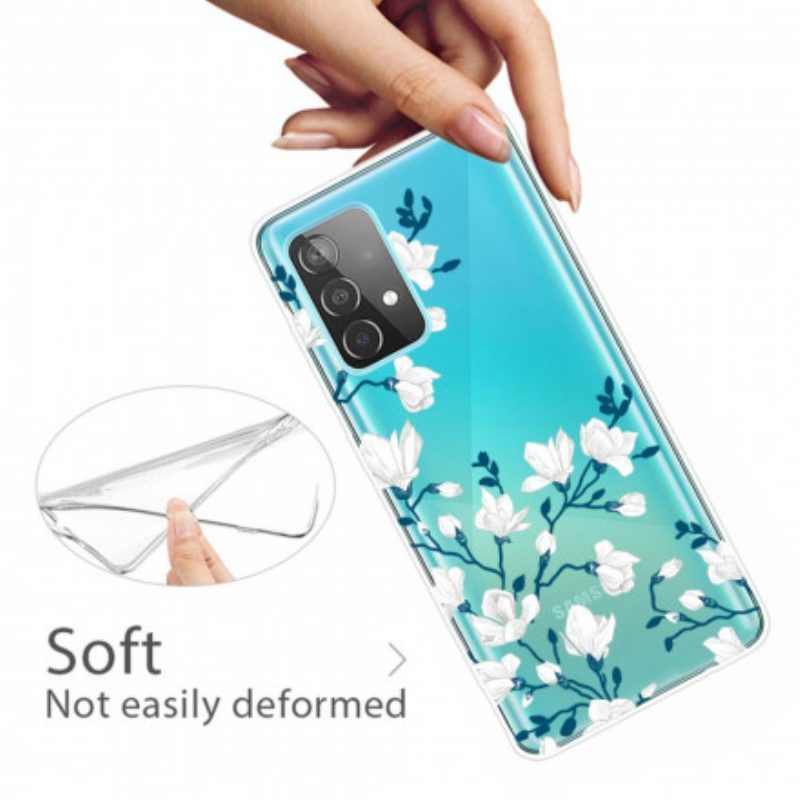 Hoesje voor Samsung Galaxy A52 4G / A52 5G / A52s 5G Witte Bloemen