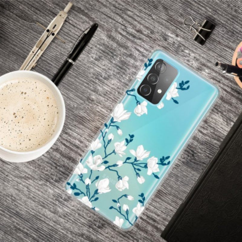 Hoesje voor Samsung Galaxy A52 4G / A52 5G / A52s 5G Witte Bloemen