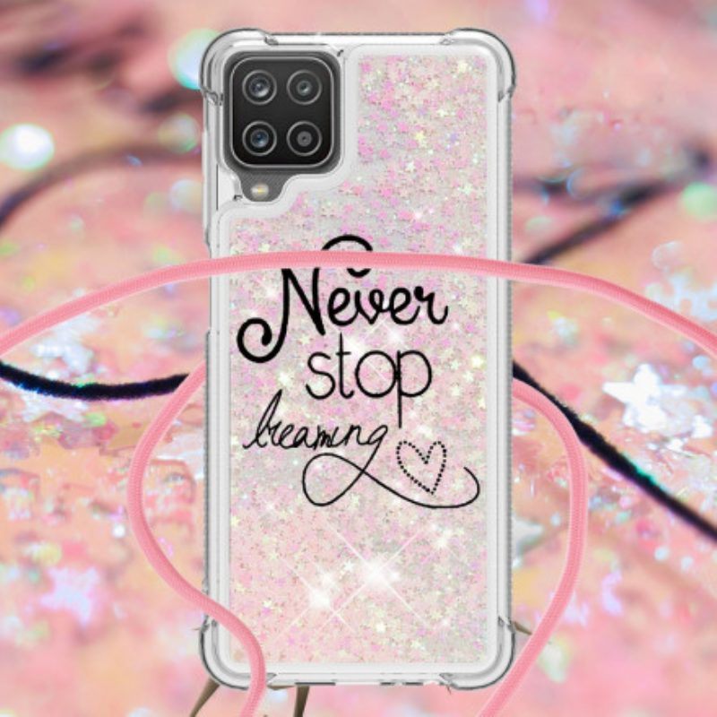 Hoesje voor Samsung Galaxy M12 / A12 Met Koord Stop Nooit Met Glitterkoord