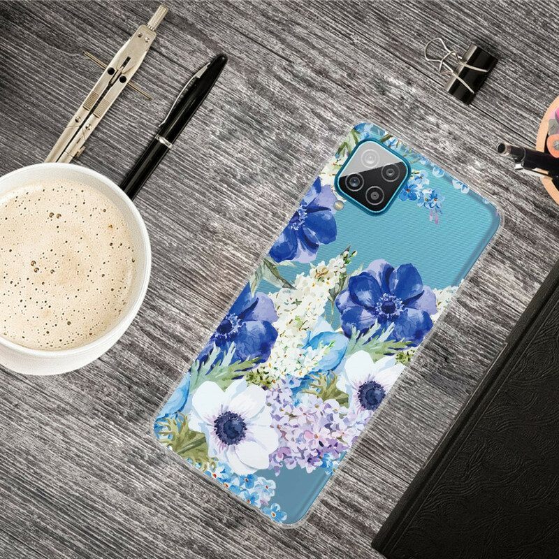 Hoesje voor Samsung Galaxy M12 / A12 Naadloze Aquarel Blauwe Bloemen