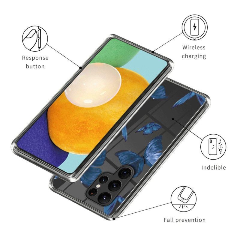 Hoesje voor Samsung Galaxy S23 Ultra 5G Blauwe Vlinders