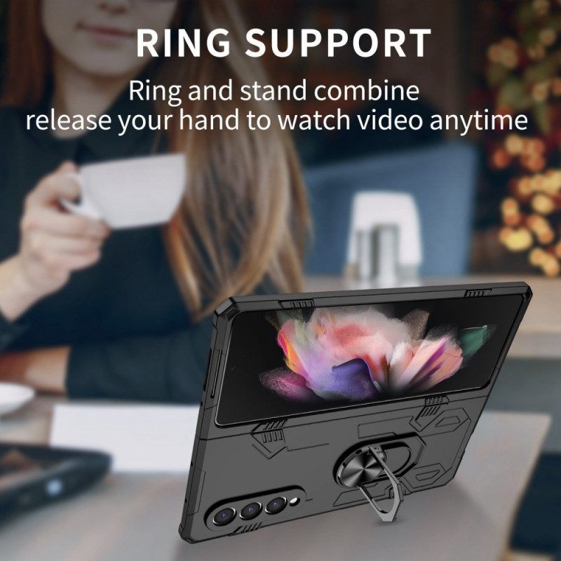 Hoesje voor Samsung Galaxy Z Fold 4 Bi-materiaal En Roterende Ring