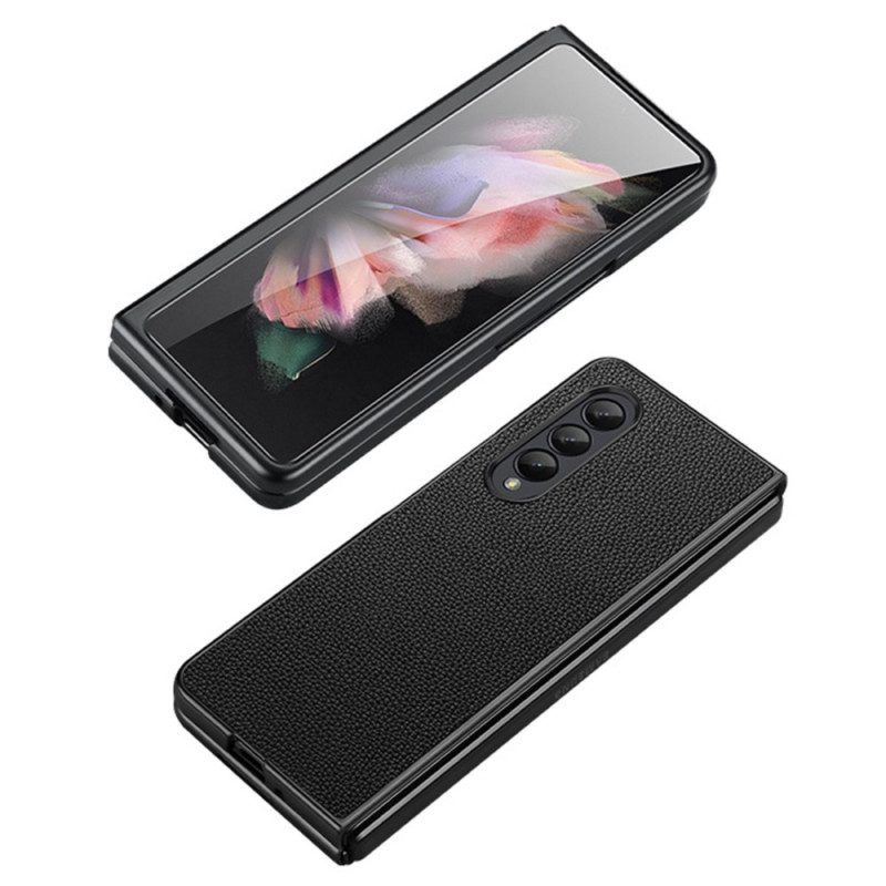 Hoesje voor Samsung Galaxy Z Fold 4 Litchi Echt Leer