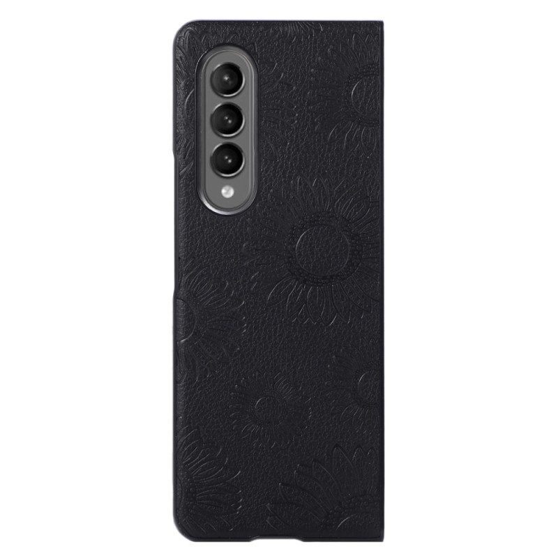 Hoesje voor Samsung Galaxy Z Fold 4 Zonnebloempatroon Met Imitatieleer Gecoat