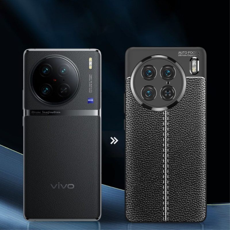 Hoesje voor Vivo X90 Pro Dubbellijnig Litchi-leereffect