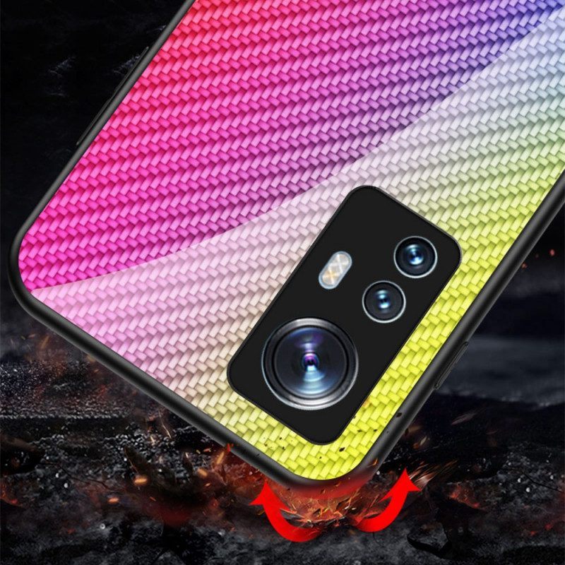 Hoesje voor Xiaomi 12 / 12X Koolstofvezel Gehard Glas